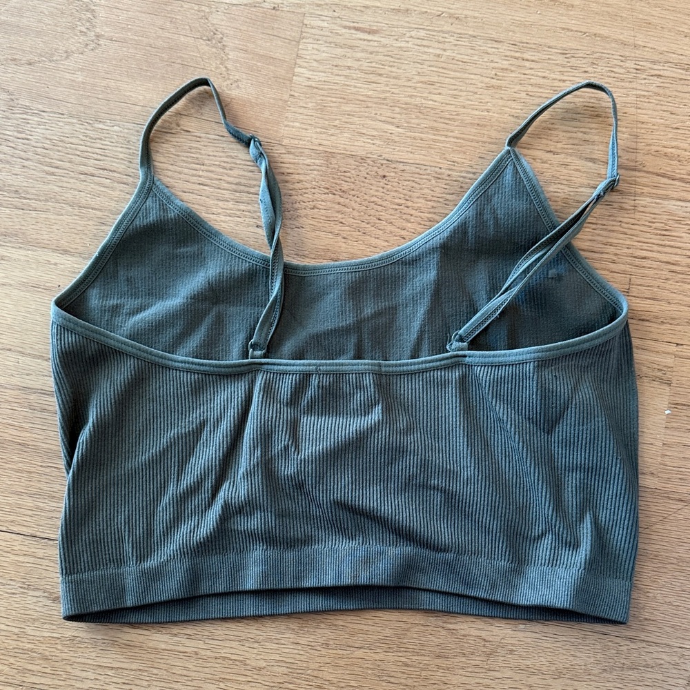 Green Ribbed Crop Top - Picture 2 of 4